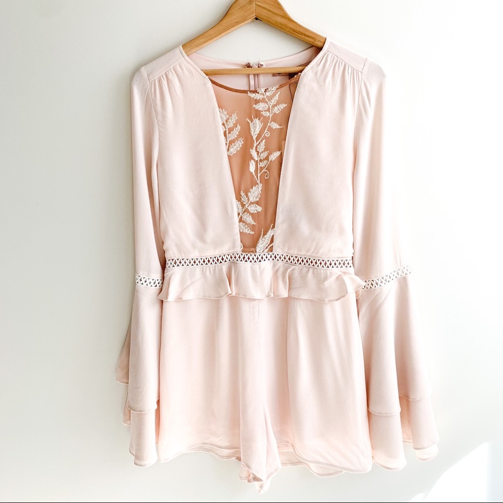 For Love & Lemons Emelia Romper Dusty Pink Size Medium - Picture 2 of 16